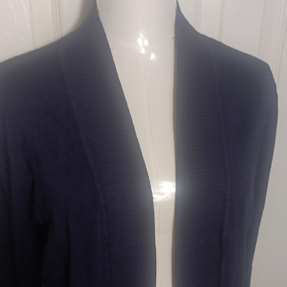 Navy Blue Open Front Cardigan With Ribbed Details Down Front And On Arms - Picture 5 of 11